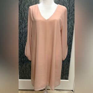 Lulu's Pink Pleated Sheath Dress with Bishop Sleeves